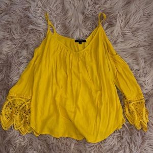 off the shoulder flowy yellow top